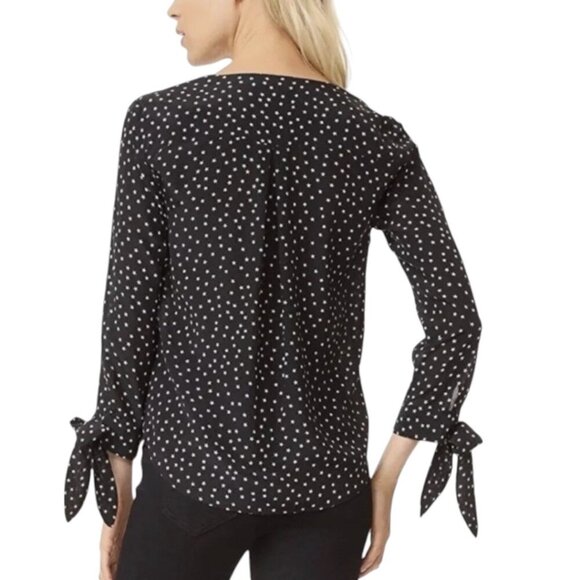 Madewell 100% Silk Star Print Blouse M Black White | Tie Sleeve, Button Front - Picture 3 of 16